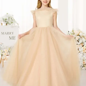 Robe de Bal en Tulle Sans Manches, Col Rond, Longueur Au Sol, Robes de Demoiselle D'Honneur