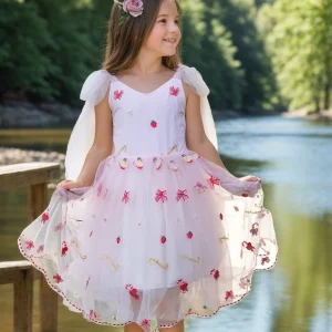 Robe de Demoiselle D'Honneur en Tulle Longueur Genou avec Broderie de Fraises