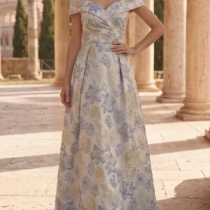 Robe Mère de la Mariée, Ligne A/Princesse, Jacquard, Hors de l'épaule, Sans Manches, Longueur au Sol, Florale