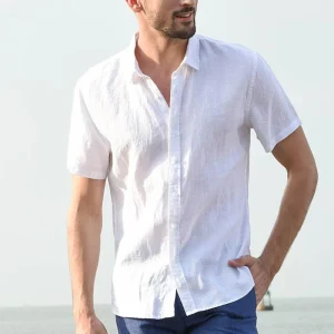 Chemise homme décontractée, manches courtes, uni, coton