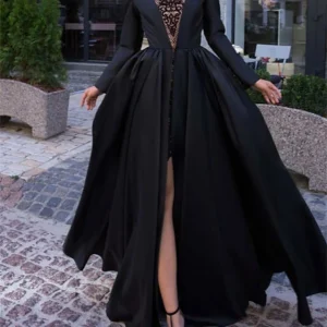 Robe de Soirée à Manches Longues et Traîne Courte avec Fente