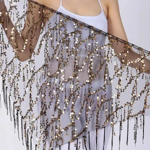 Foulards de Hanche de Danse Du Ventre pour Femmes, Accessoires de Fête, Écharpe de Hanche à Paillettes en Chinlon